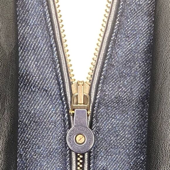 Ralph Lauren Midnight Indigo Wash Cotton Stretch Denim Lamb Leather Sheath Dress - Picture 2 of 15